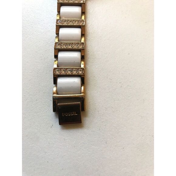 #T23# Fossil Watch Band Bracelet Case Links Parts Rose Gold & White Used 15mm - Picture 4 of 4